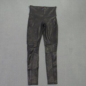 Spanx Pants Women's M Black Faux Leather Moto Leggings